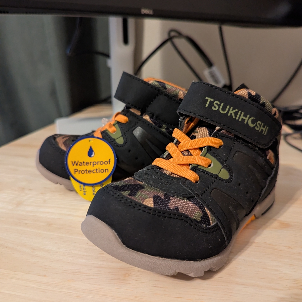 Tsukihoshi Kids Waterproof Black and Orange Shoes